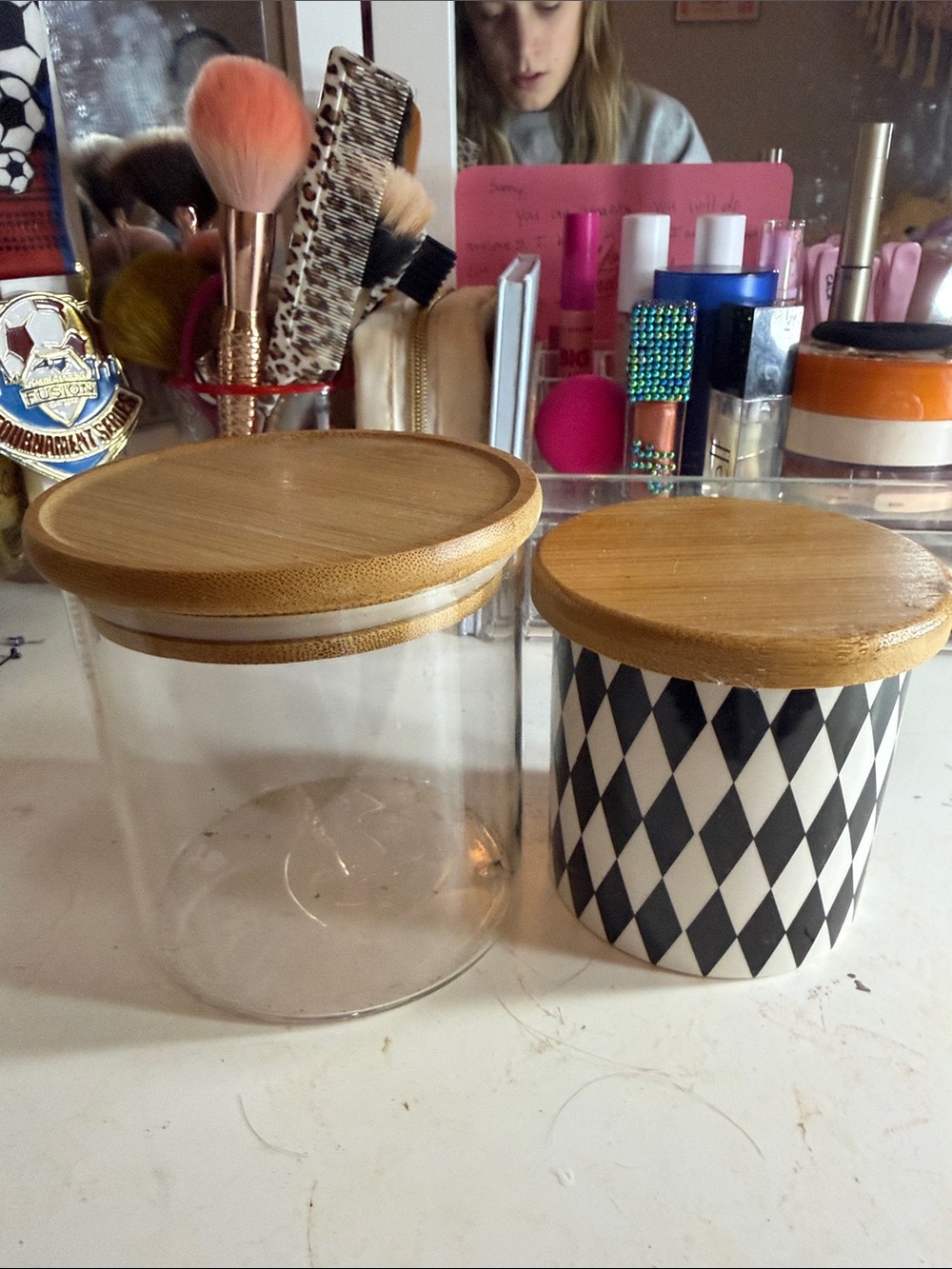 Bamboo Lid Glass & Ceramic Storage Jars - Set of 2